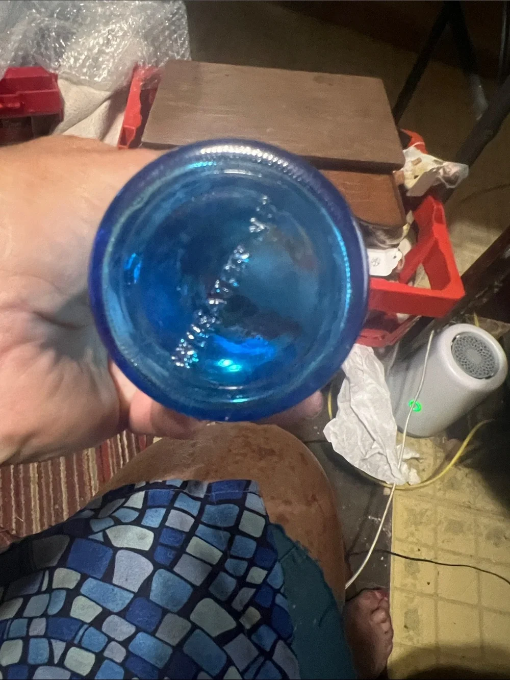 Vintage Blue Glass Honey Jar-Style Decorative Vase